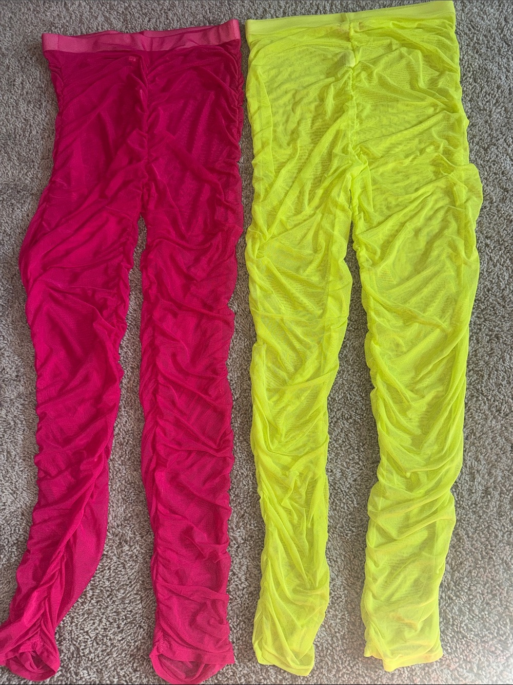 Fashion Nova Womens Mesh Ruched Leggings - Red and Neon Yellow